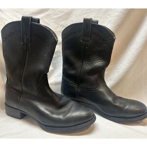 Ariat Heritage Black Leather Roper Round Toe Cowboy Western Boot Mens SZ 8EE